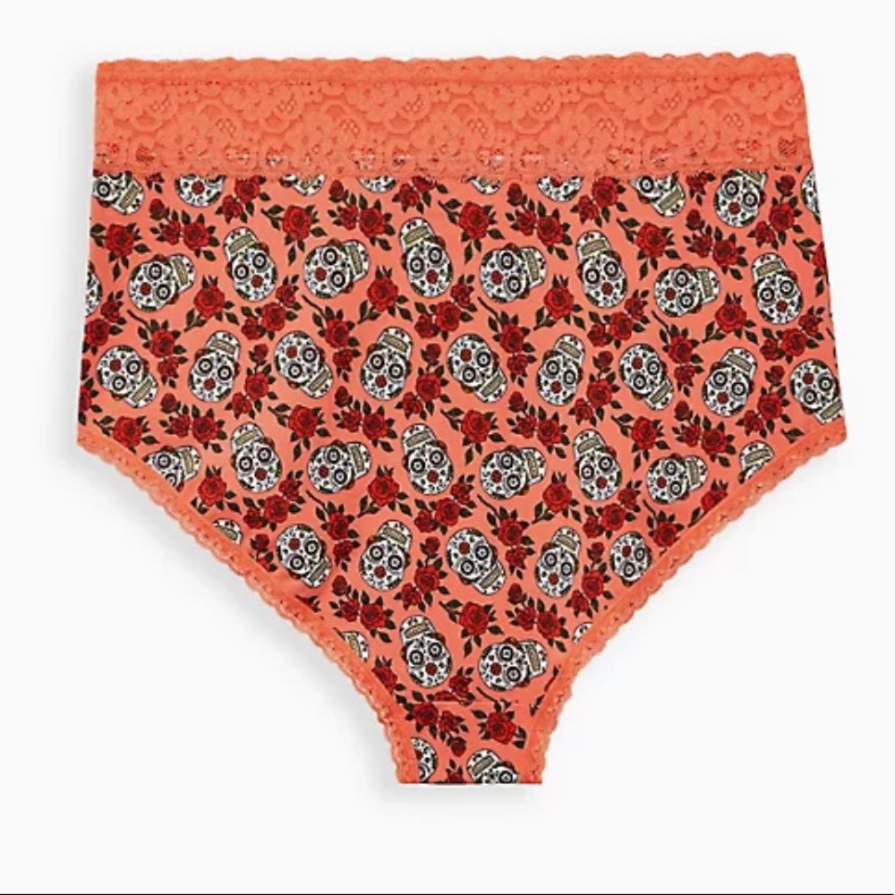 NWT TORRID CURVE CORAL SKULL FLORAL WIDE LACE COTTON HIGH WAIST PANTY SIZE 0 12